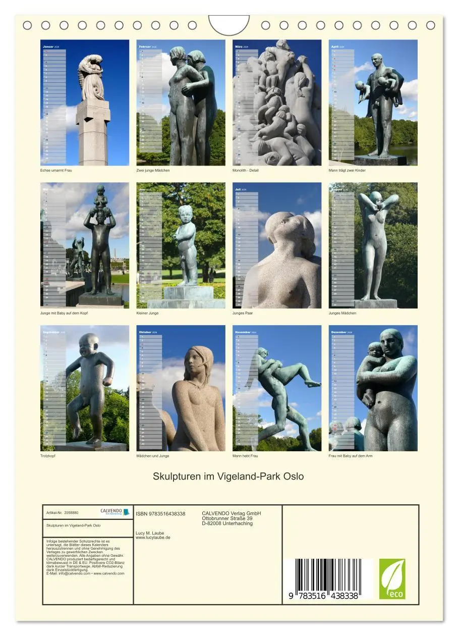 Bild: 9783516438338 | Skulpturen im Vigeland-Park Oslo (Wandkalender 2026 DIN A4 hoch),...