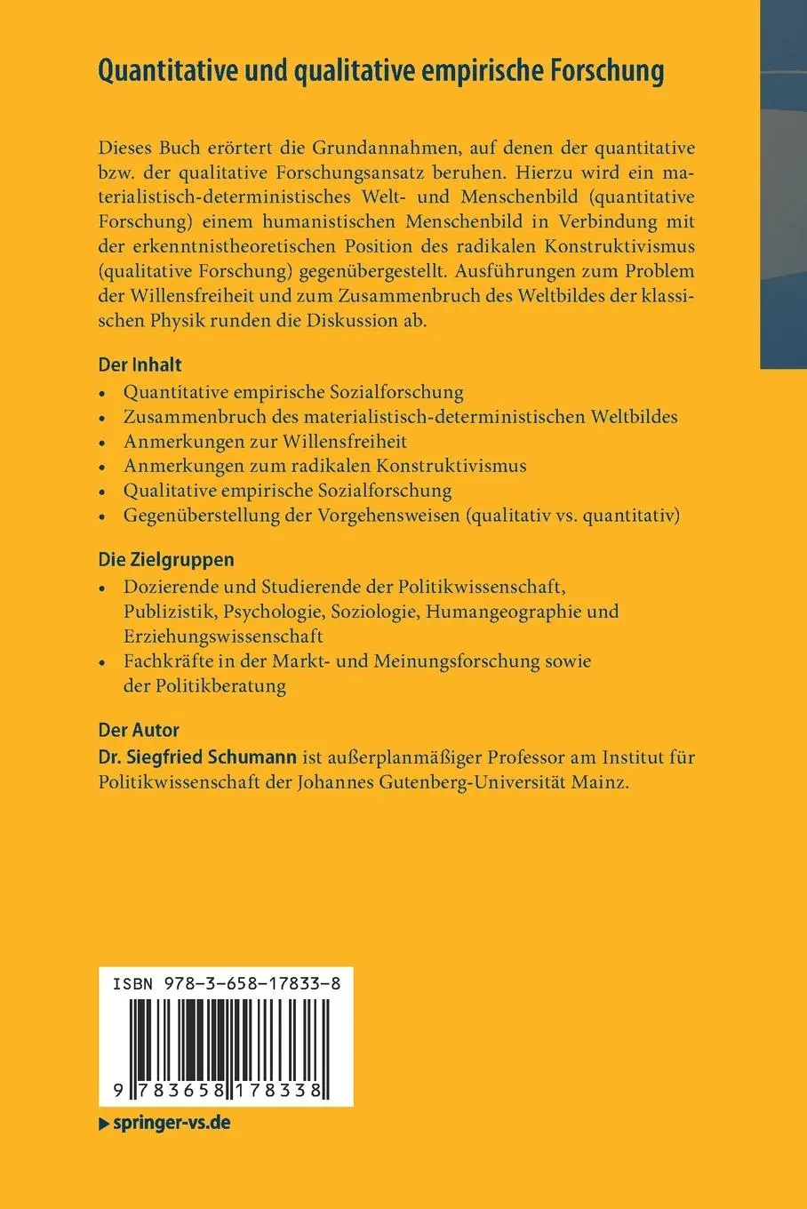 Rückseite: 9783658178338 | Quantitative und qualitative empirische Forschung | Siegfried Schumann