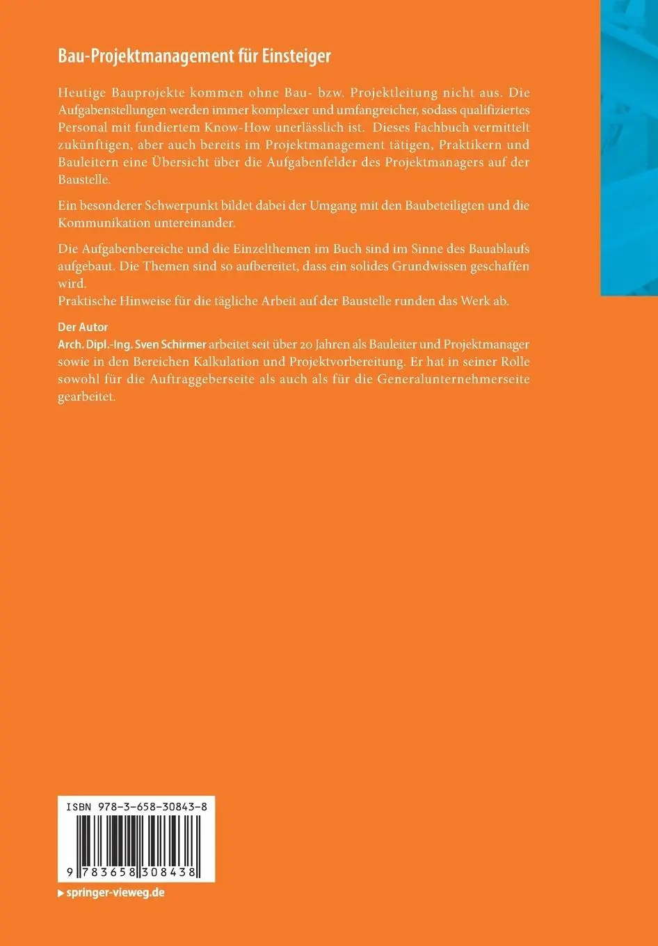 Rückseite: 9783658308438 | Bau-Projektmanagement für Einsteiger | Sven Schirmer | Taschenbuch