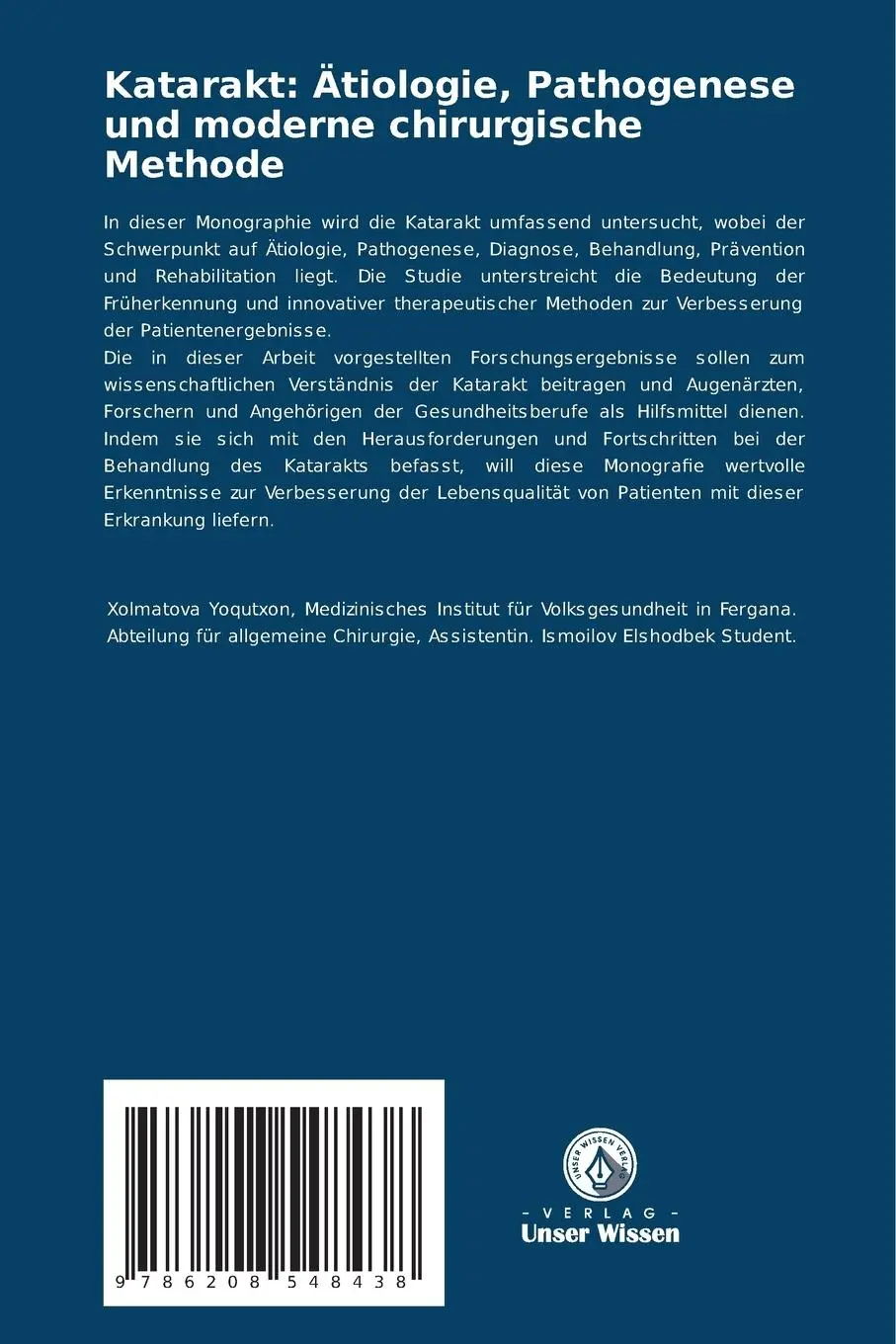 Rückseite: 9786208548438 | Katarakt: Ätiologie, Pathogenese und moderne chirurgische Methode