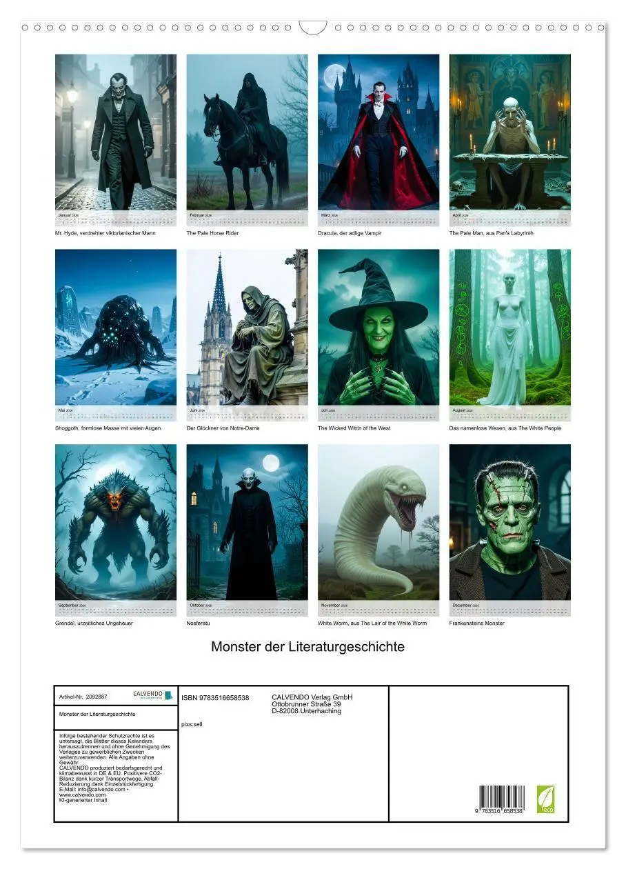 Bild: 9783516658538 | Monster der Literaturgeschichte (Wandkalender 2026 DIN A2 hoch),...