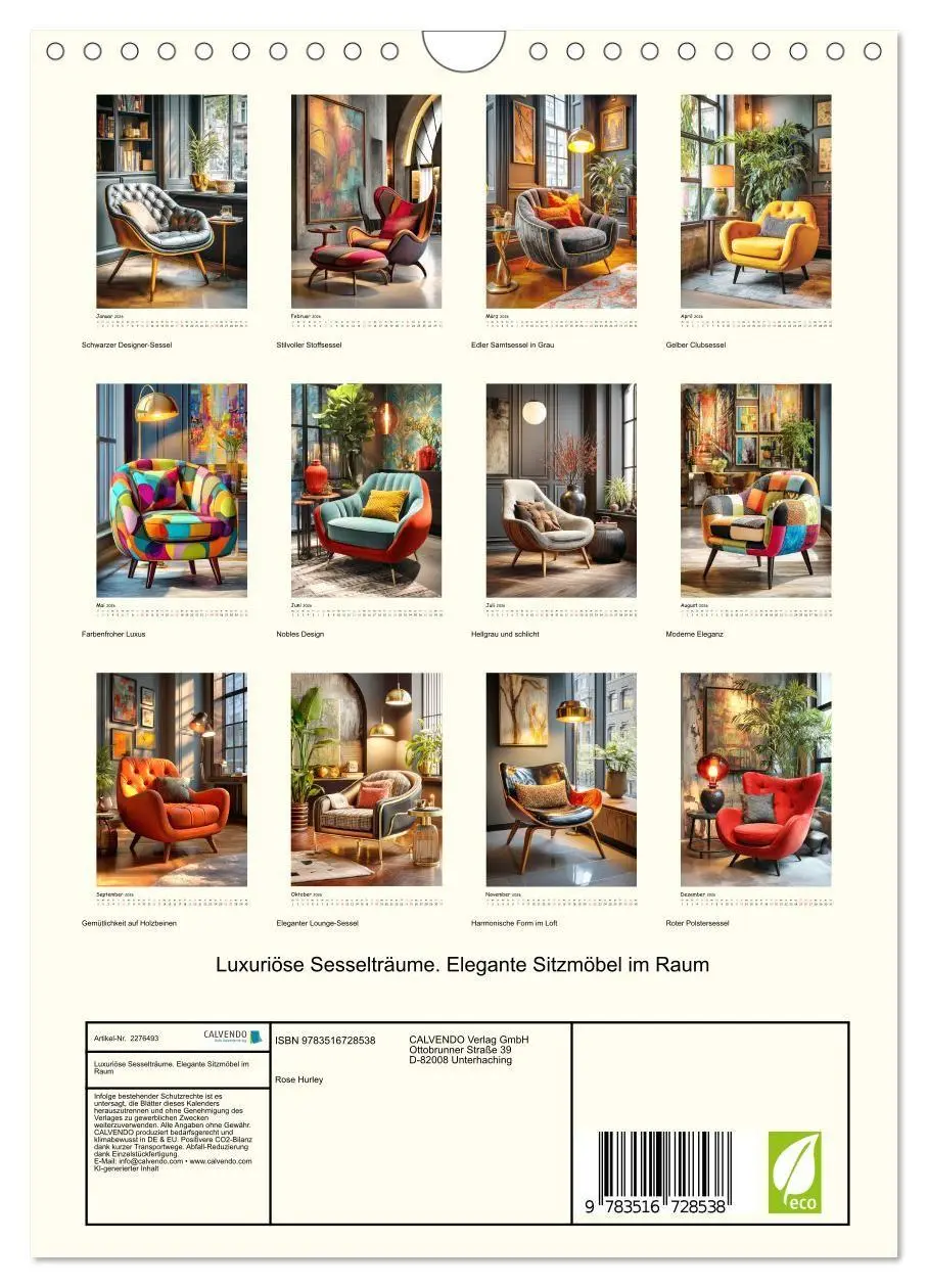 Bild: 9783516728538 | Luxuriöse Sesselträume. Elegante Sitzmöbel im Raum (Wandkalender...