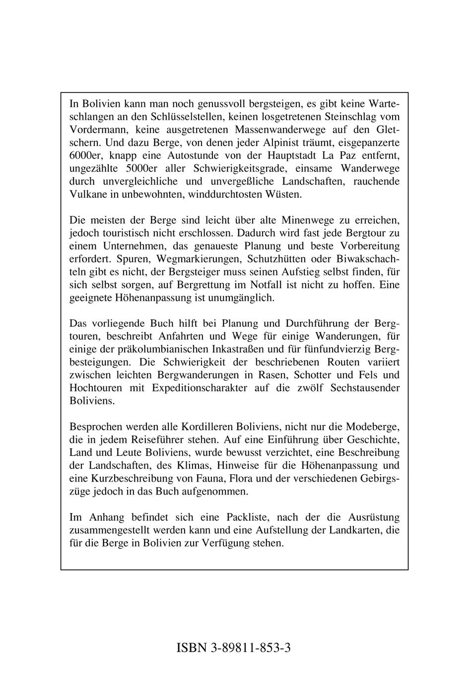 Rückseite: 9783898118538 | Bergwandern und Bergsteigen in Bolivien | Arnulf Blecken | Taschenbuch