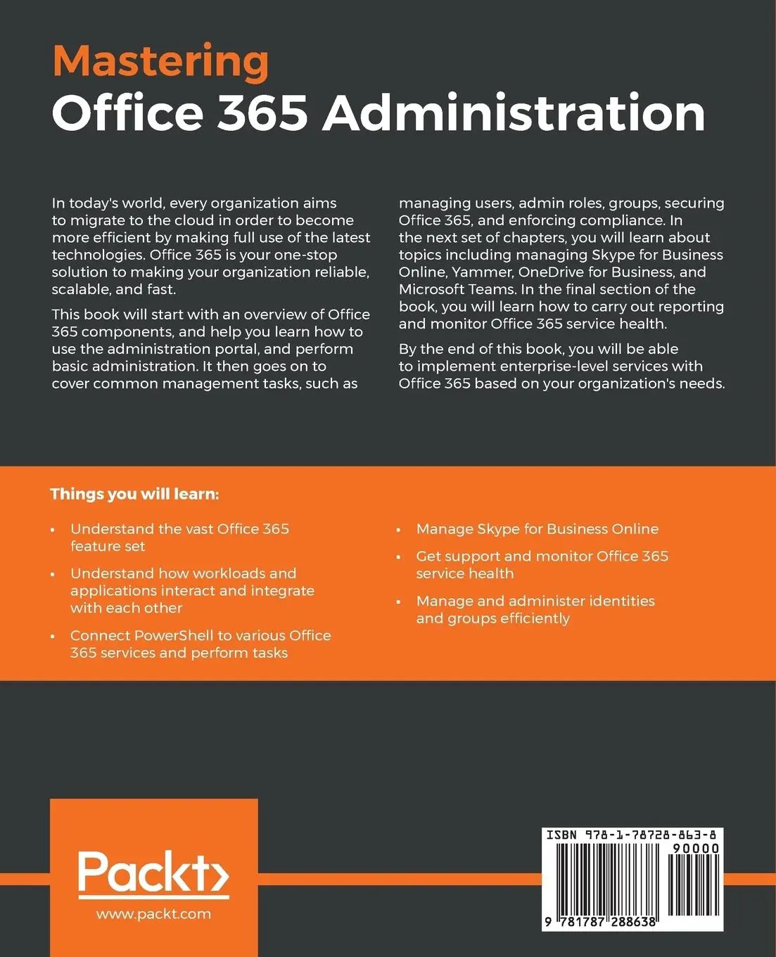 Rückseite: 9781787288638 | Mastering Office 365 Administration | Thomas Carpe (u. a.) | Buch