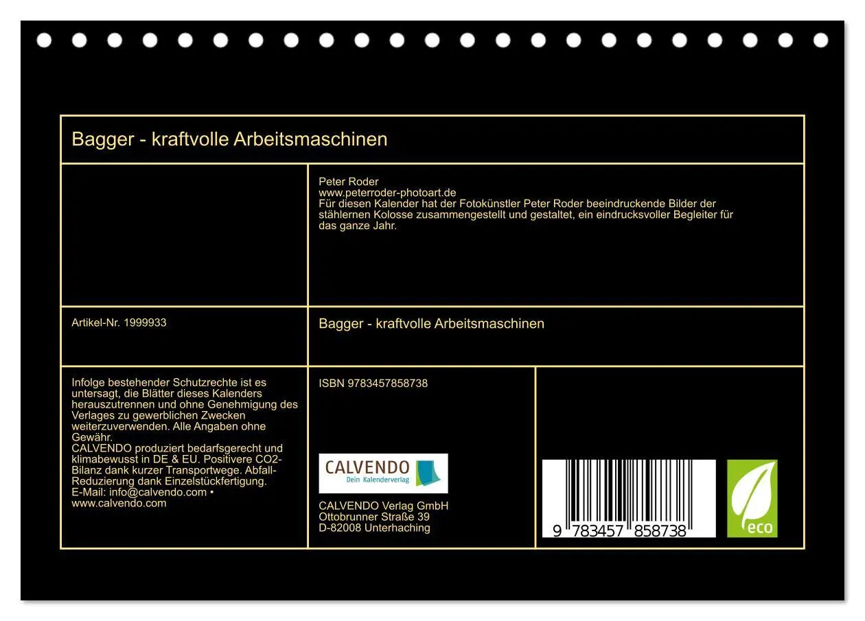 Bild: 9783457858738 | Bagger - kraftvolle Arbeitsmaschinen (Tischkalender 2026 DIN A5...