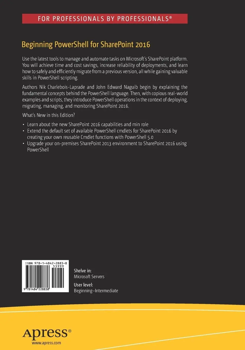 Rückseite: 9781484228838 | Beginning PowerShell for SharePoint 2016 | John Edward Naguib (u. a.)
