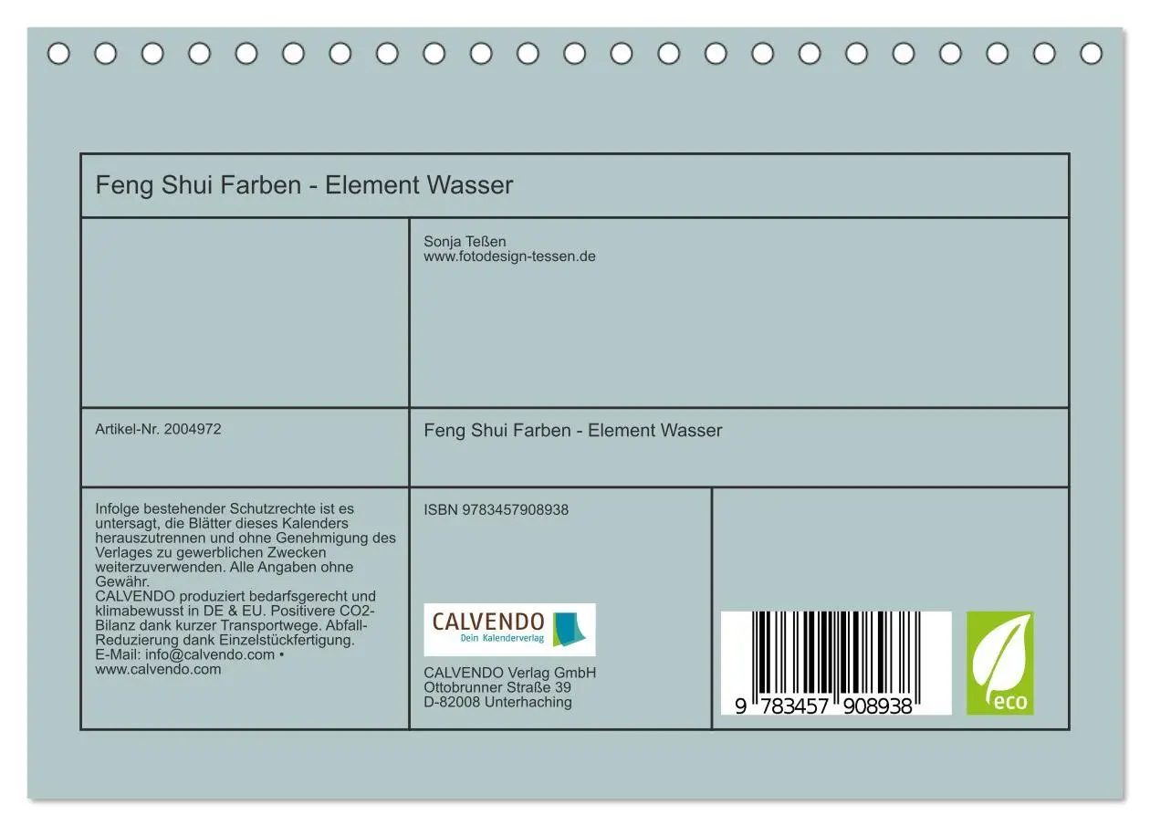 Bild: 9783457908938 | Feng Shui Farben - Element Wasser (Tischkalender 2026 DIN A5 quer),...