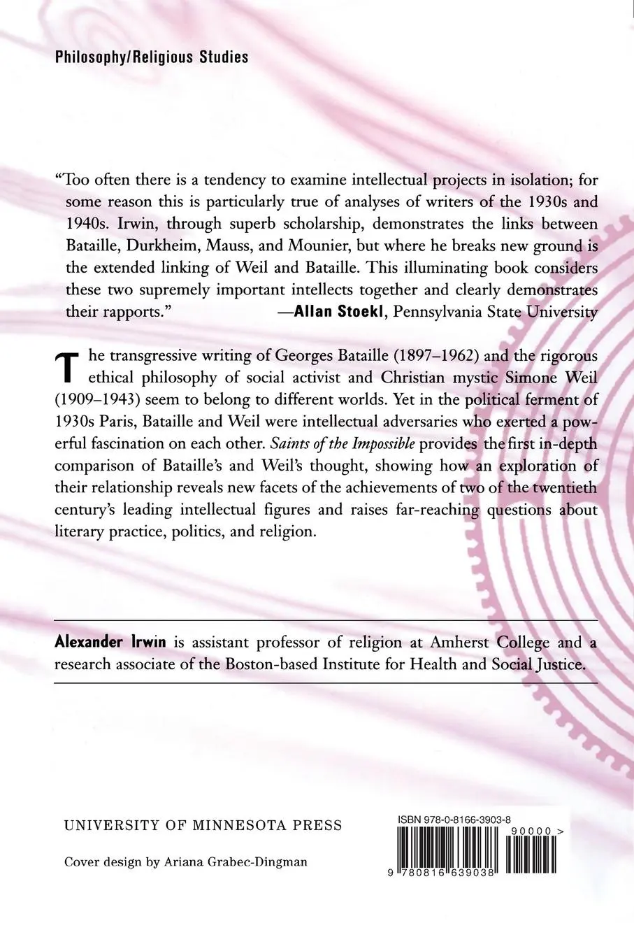 Rückseite: 9780816639038 | Saints Of The Impossible | Alexander Irwin | Taschenbuch | Englisch