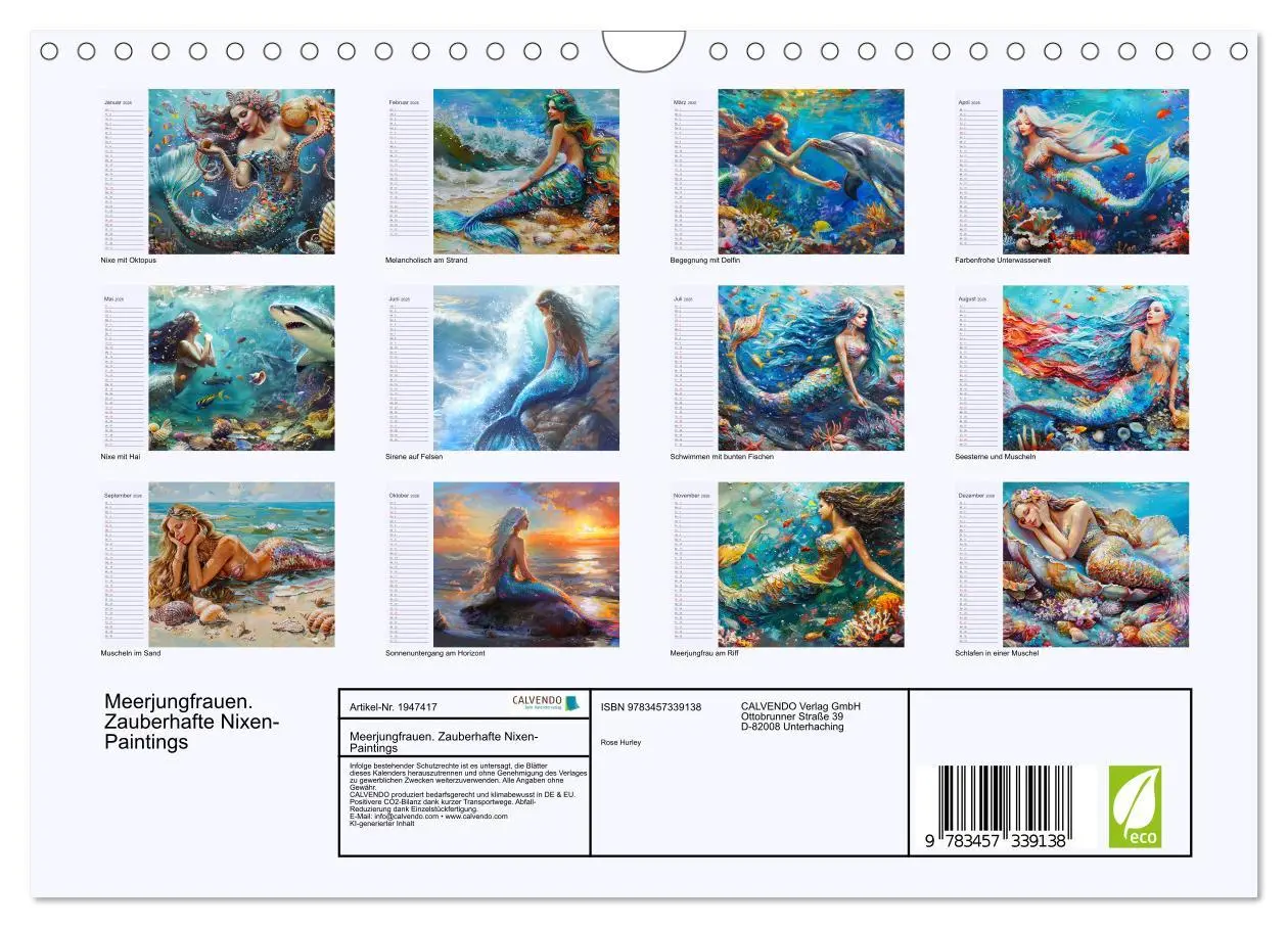 Bild: 9783457339138 | Meerjungfrauen. Zauberhafte Nixen-Paintings (Wandkalender 2026 DIN...