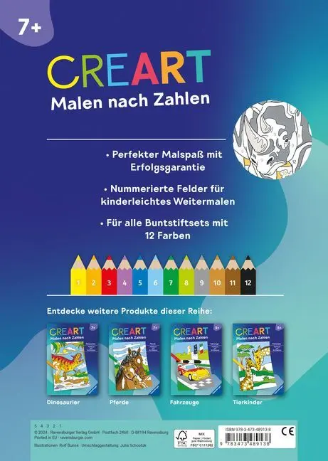 Rückseite: 9783473489138 | CreArt Malen nach Zahlen ab 7: Gefährliche Tiere | Rolf Bunse | Buch