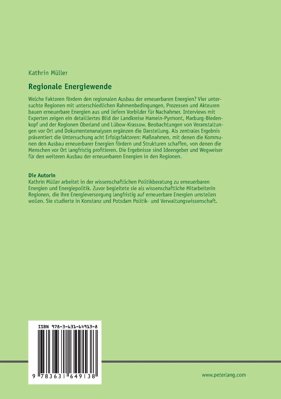 Rückseite: 9783631649138 | Regionale Energiewende | Kathrin Müller | Taschenbuch | Deutsch | 2014