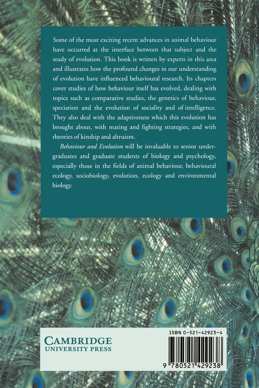 Rückseite: 9780521429238 | Behaviour and Evolution | P. J. B. Slater (u. a.) | Taschenbuch | 2003