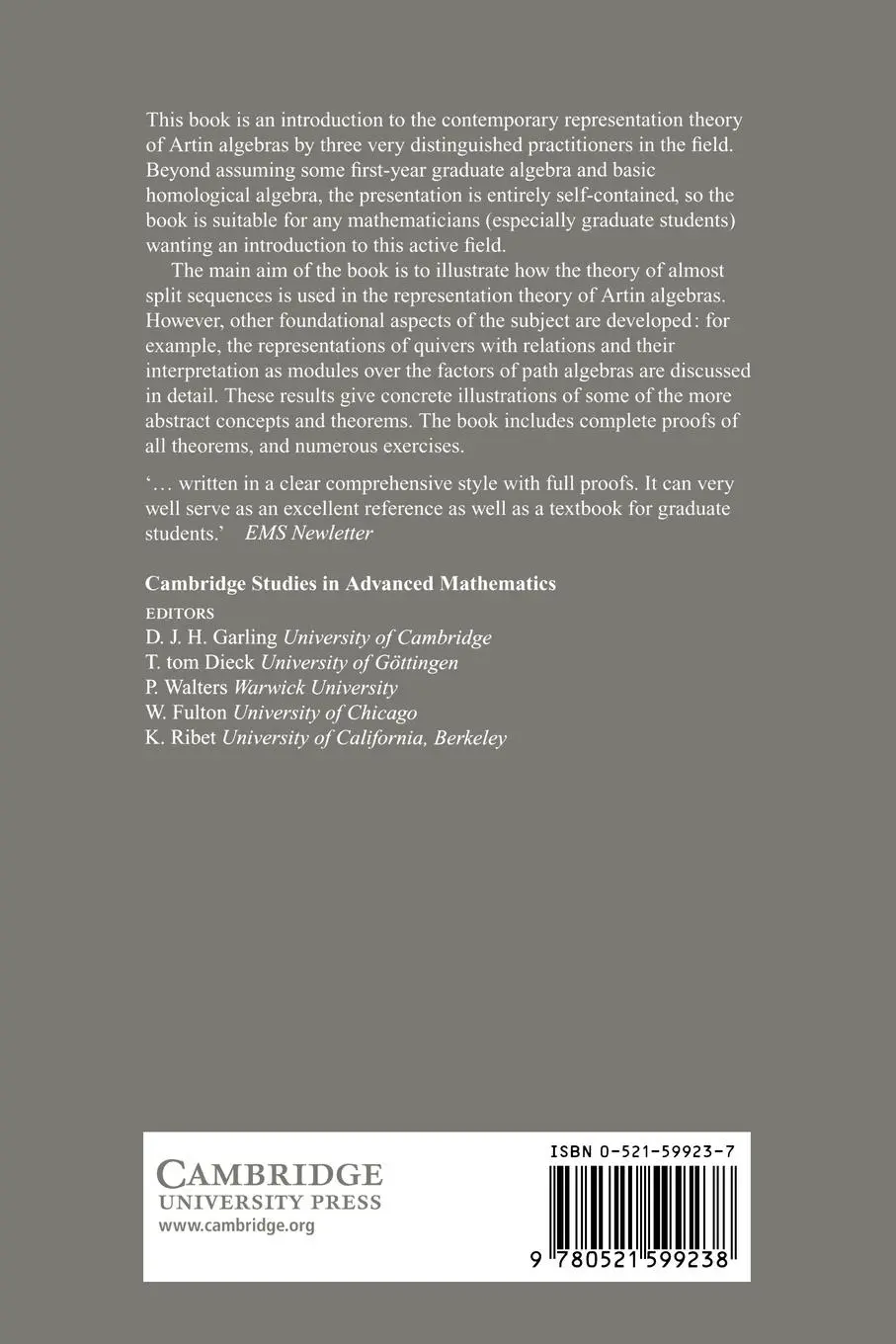 Rückseite: 9780521599238 | Representation Theory of Artin Algebras | Maurice Auslander | Buch