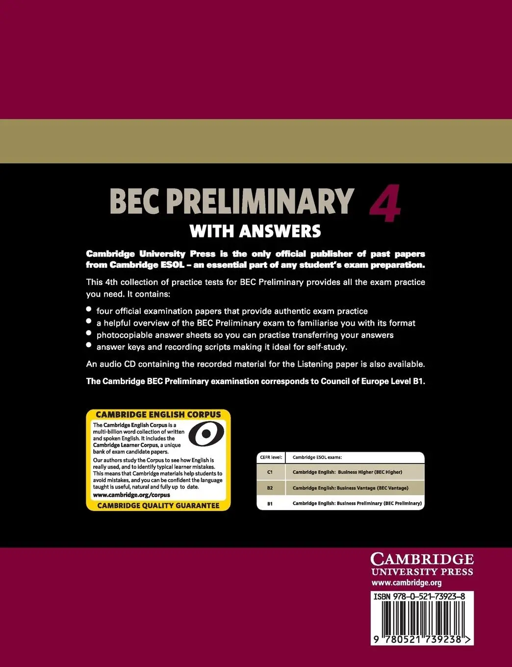 Rückseite: 9780521739238 | Cambridge BEC 4 Preliminary | Cambridge Esol | Taschenbuch | Englisch