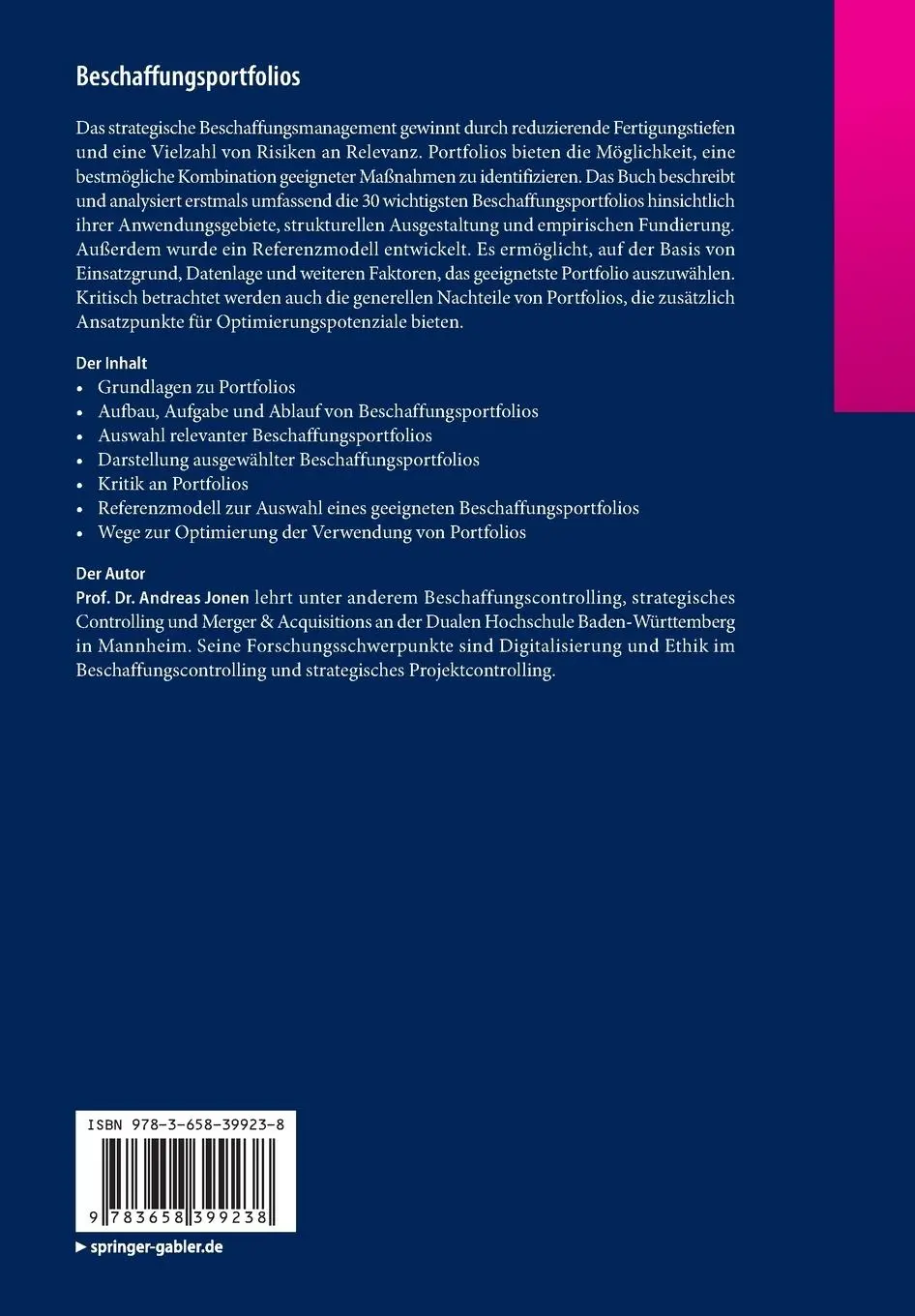 Rückseite: 9783658399238 | Beschaffungsportfolios | Überblick ¿ Bewertung ¿ Referenzmodell | Buch