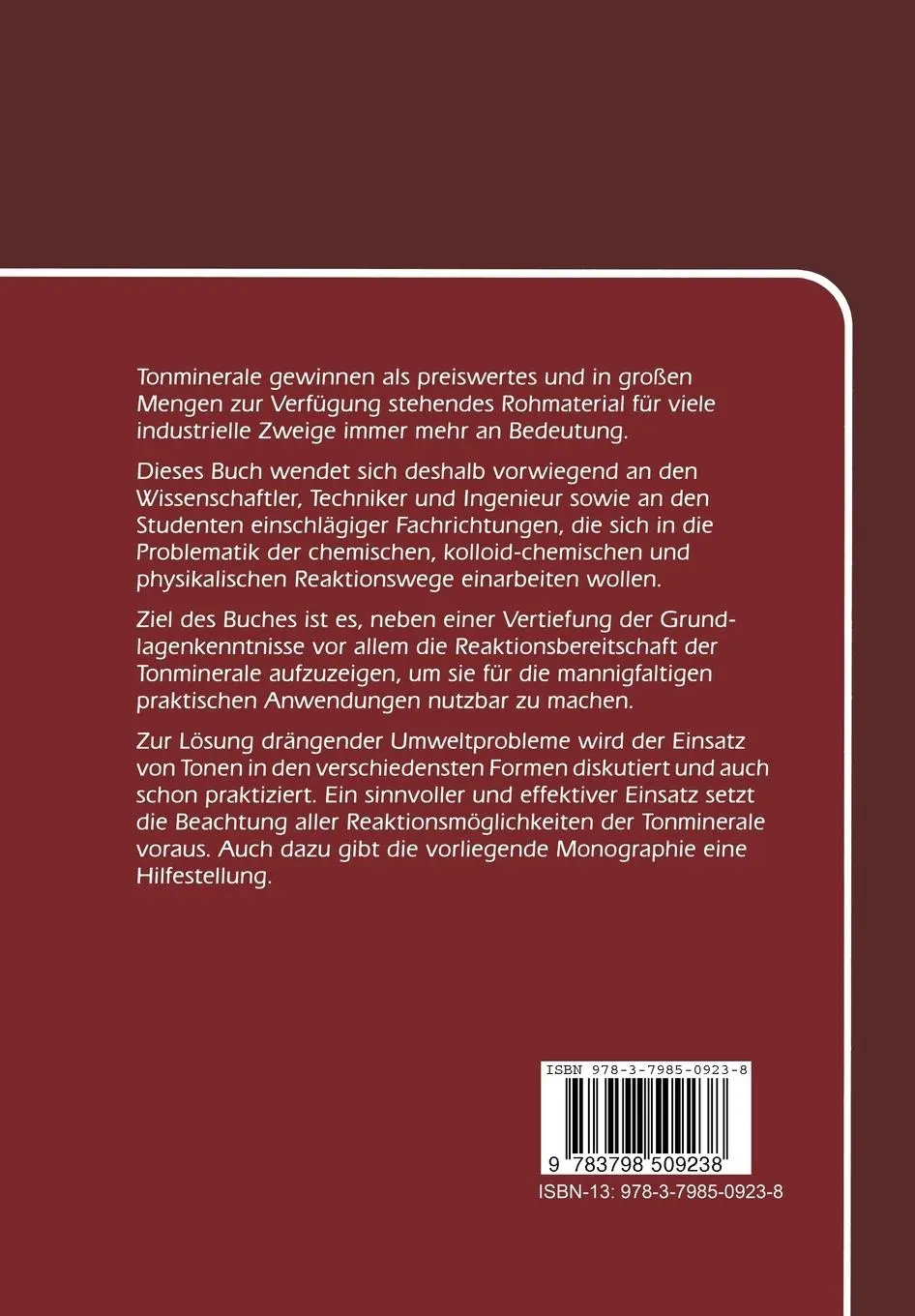 Rückseite: 9783798509238 | Tonminerale und Tone | Gerhard Lagaly (u. a.) | Taschenbuch | xiv