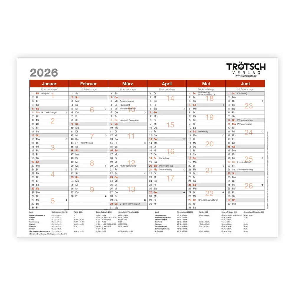 Cover: 4251901509338 | Trötsch Wandtafelplaner A4 2026 | A4 | Trötsch Verlag GmbH &amp; Co.KG