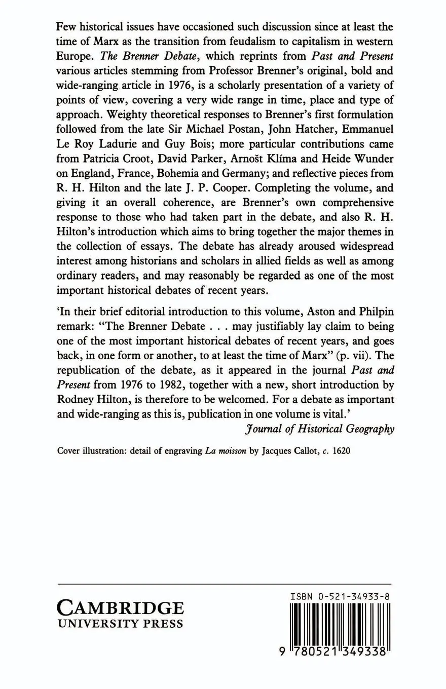 Rückseite: 9780521349338 | The Brenner Debate | Thomas Hope Aston (u. a.) | Taschenbuch | 2002