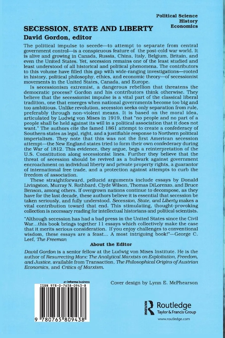 Rückseite: 9780765809438 | Secession, State, and Liberty | David Gordon | Taschenbuch | Englisch