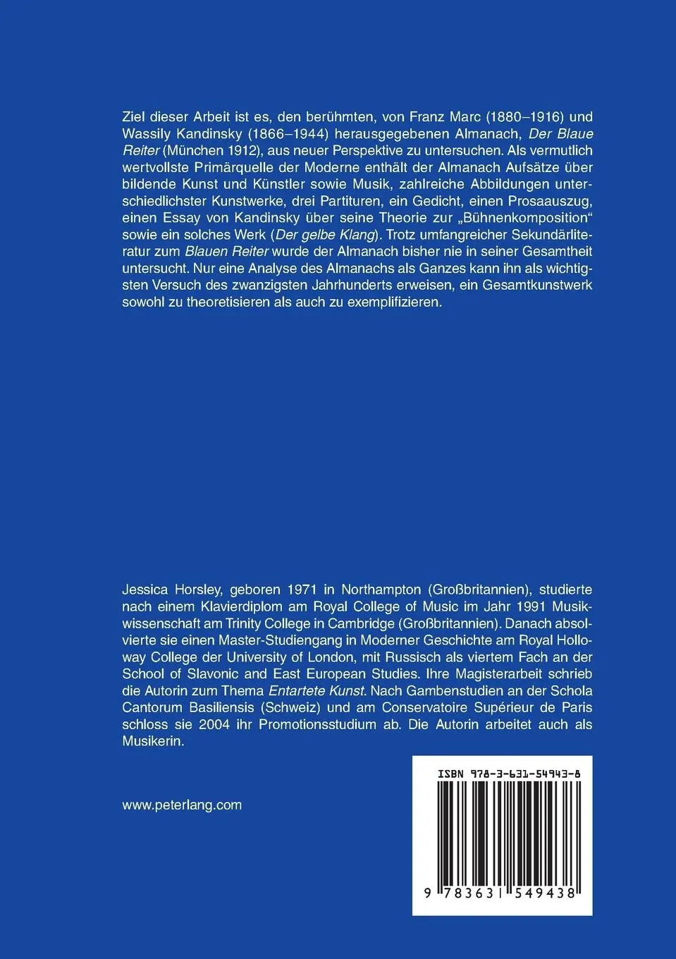 Rückseite: 9783631549438 | Der Almanach des 'Blauen Reiters' als Gesamtkunstwerk | Horsley | Buch