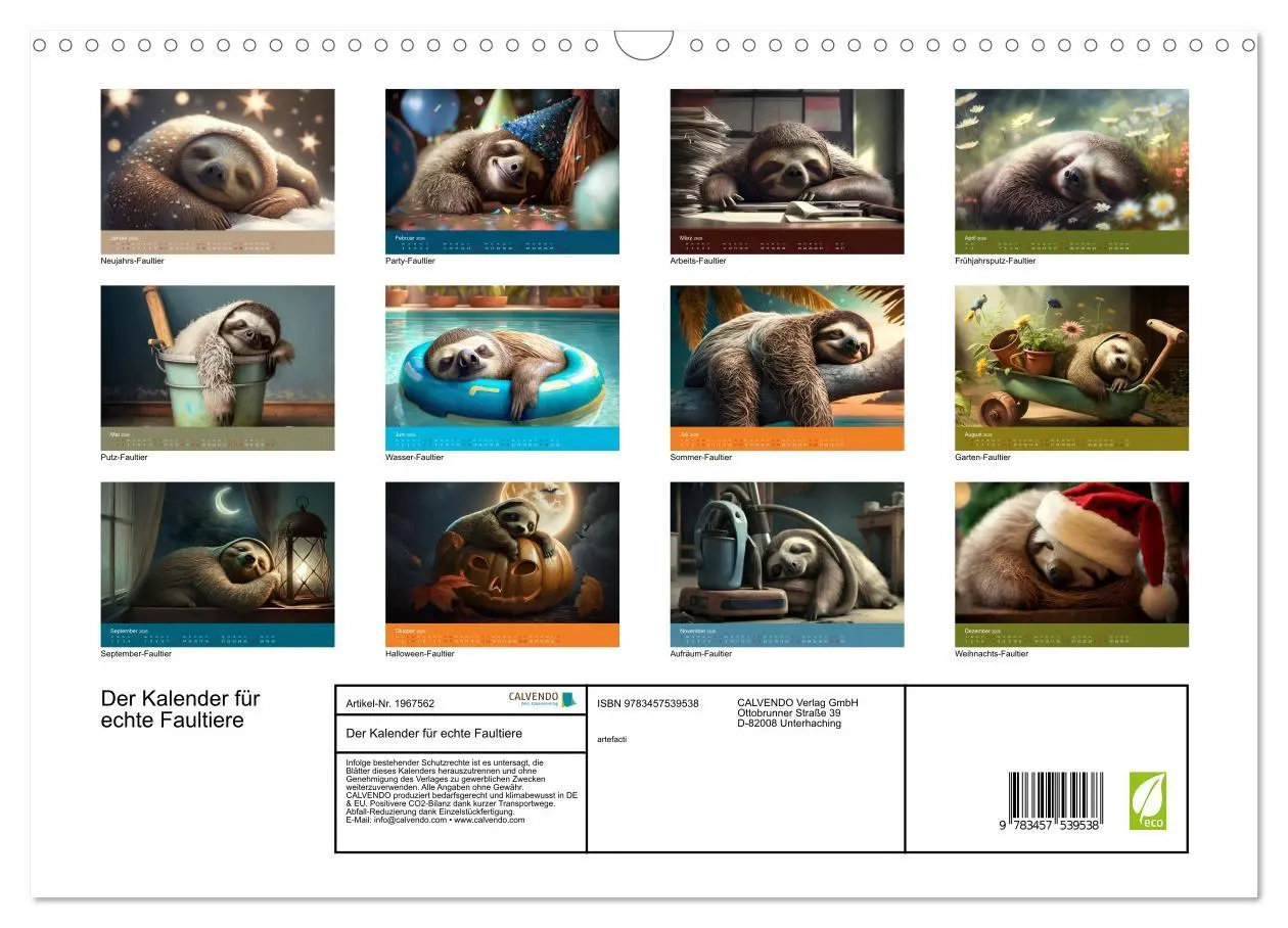 Bild: 9783457539538 | Der Kalender für echte Faultiere (Wandkalender 2026 DIN A3 quer),...