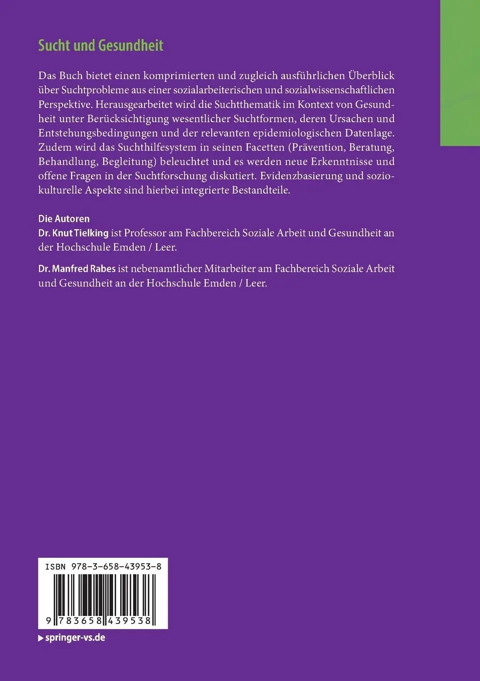 Rückseite: 9783658439538 | Sucht und Gesundheit | Manfred Rabes (u. a.) | Taschenbuch | xi | 2024