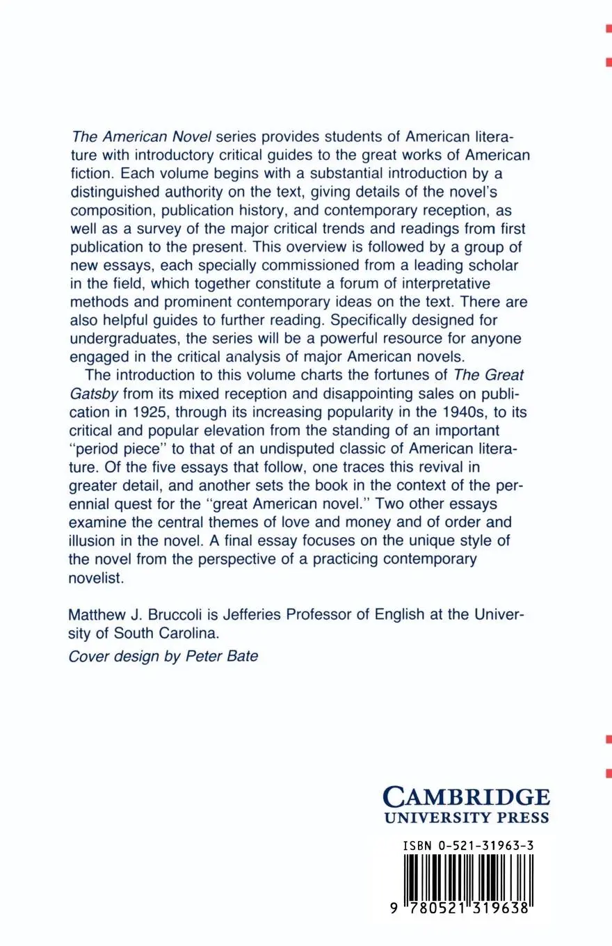 Rückseite: 9780521319638 | New Essays on the Great Gatsby | Matthew J. Bruccoli (u. a.) | Buch