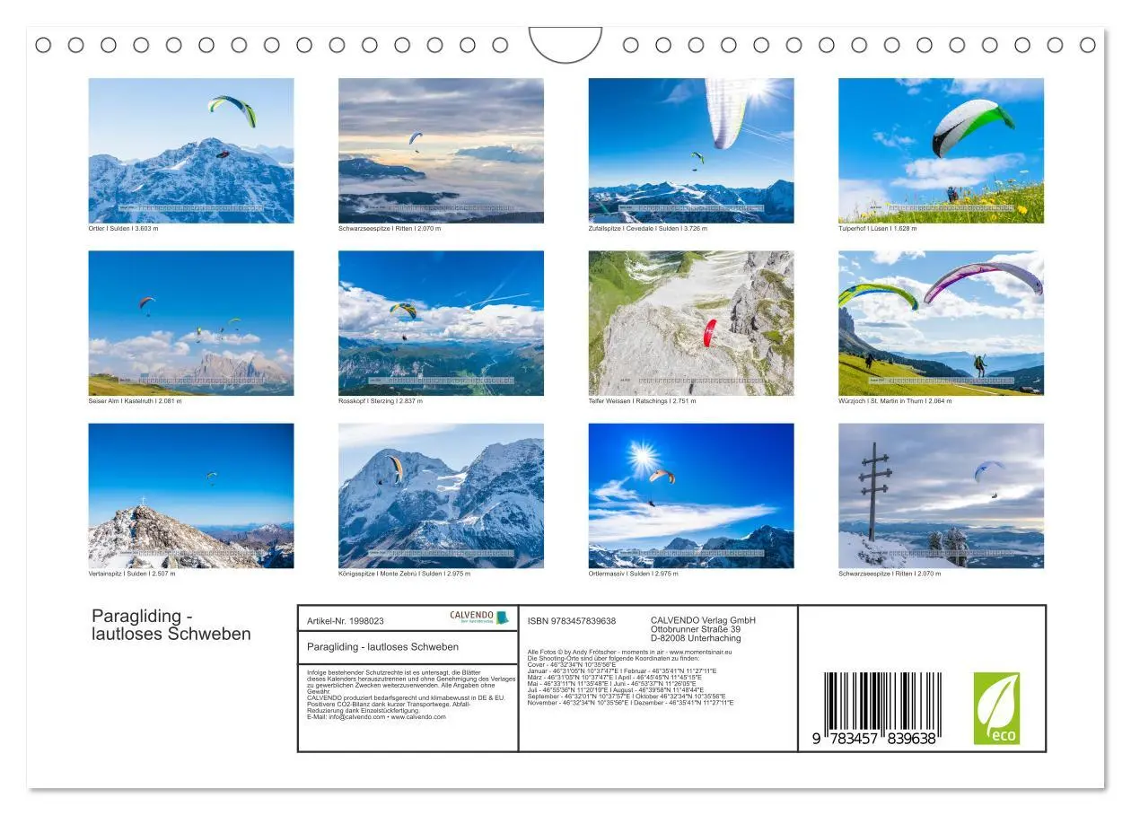 Bild: 9783457839638 | Paragliding - lautloses Schweben (Wandkalender 2026 DIN A4 quer),...