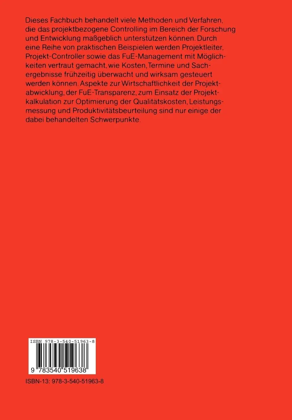 Rückseite: 9783540519638 | Projekt-Controlling in Forschung und Entwicklung | Josef E. Riedl