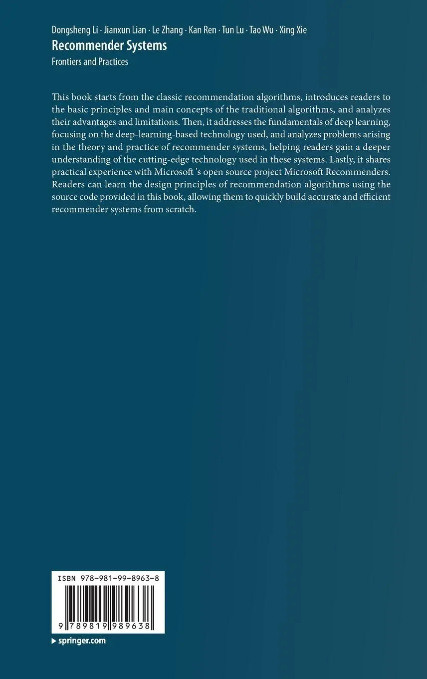 Rückseite: 9789819989638 | Recommender Systems | Frontiers and Practices | Dongsheng Li (u. a.)