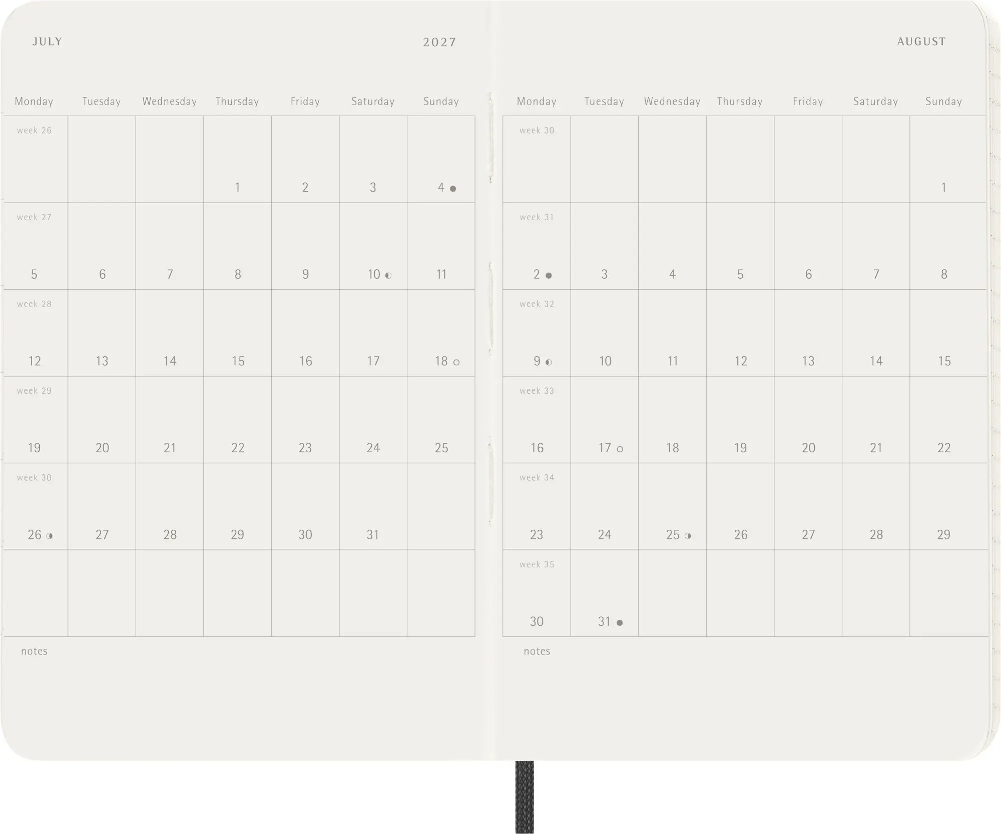 Bild: 8056999279738 | Moleskine 12 Monate Monatsnotizkalender 2027, P/A6, 1 Mo = 2...