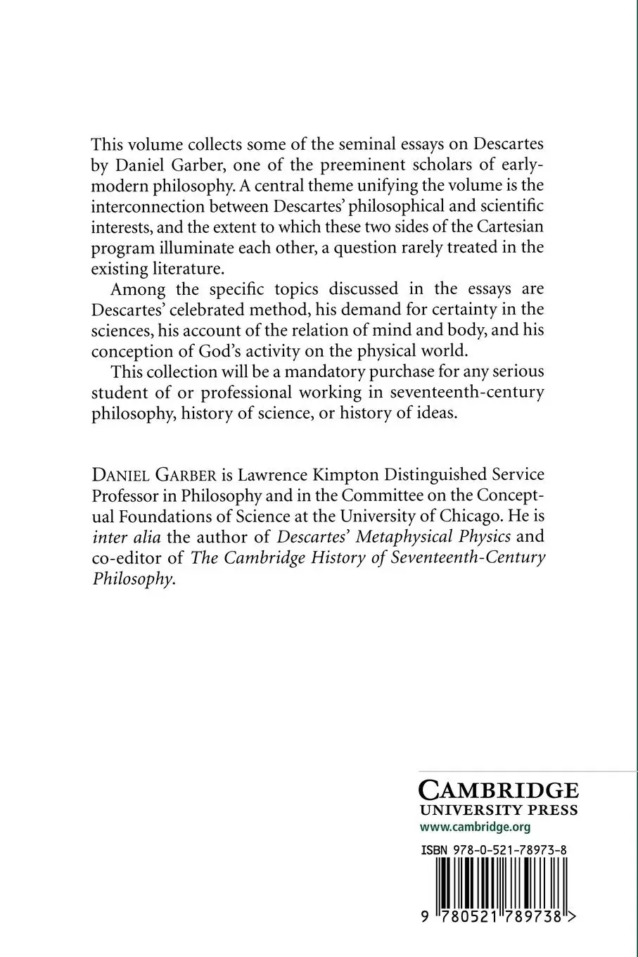 Rückseite: 9780521789738 | Descartes Embodied | Daniel Garber (u. a.) | Taschenbuch | Englisch