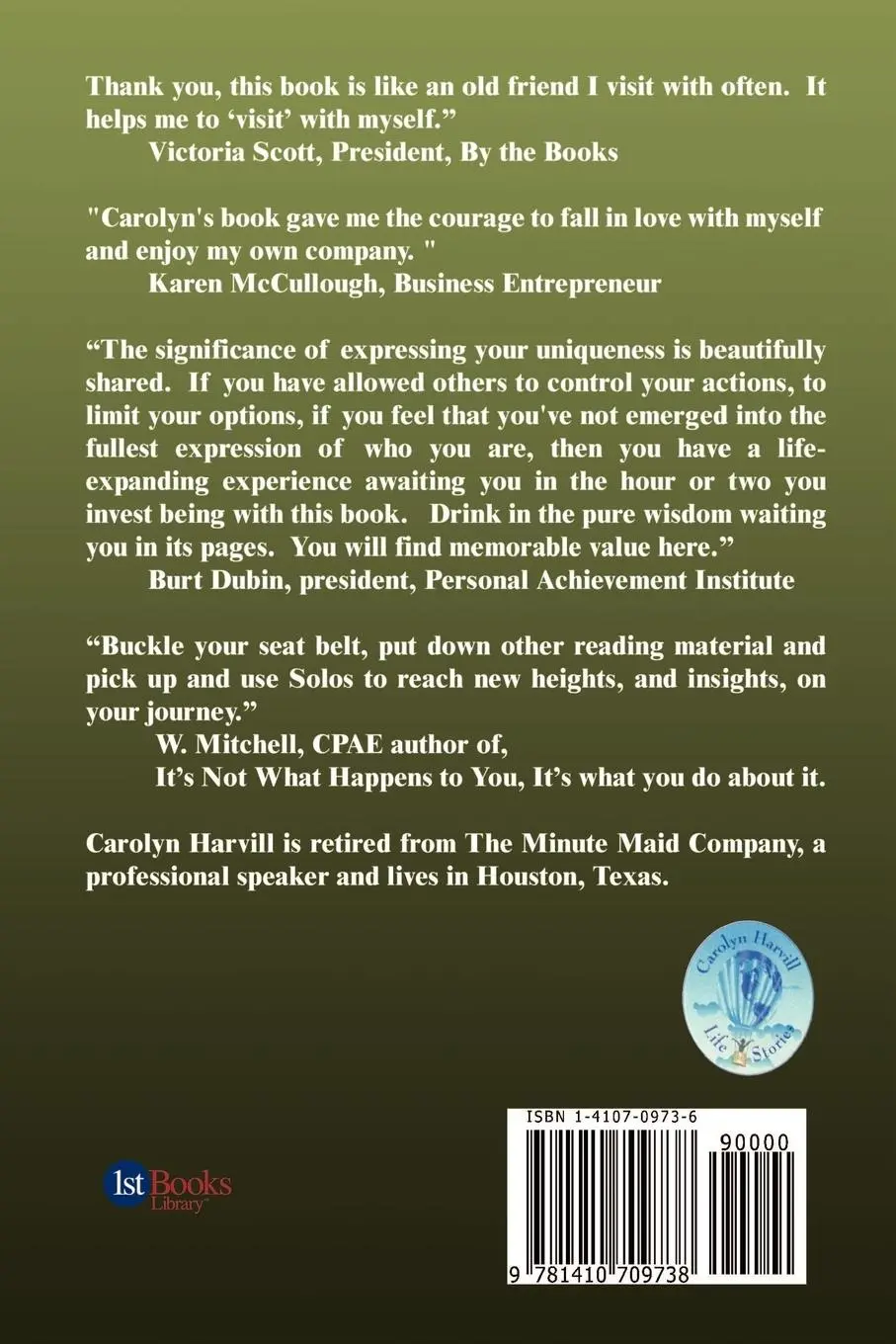 Rückseite: 9781410709738 | SOLOS | Getting in Touch With the Real You! | Carolyn Harvill | Buch