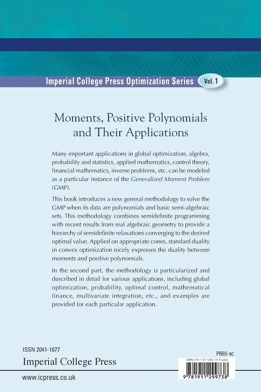 Rückseite: 9781911299738 | MOMENTS, POSITIVE POLYNOMIALS AND THEIR APPLICATIONS | Bernard | Buch