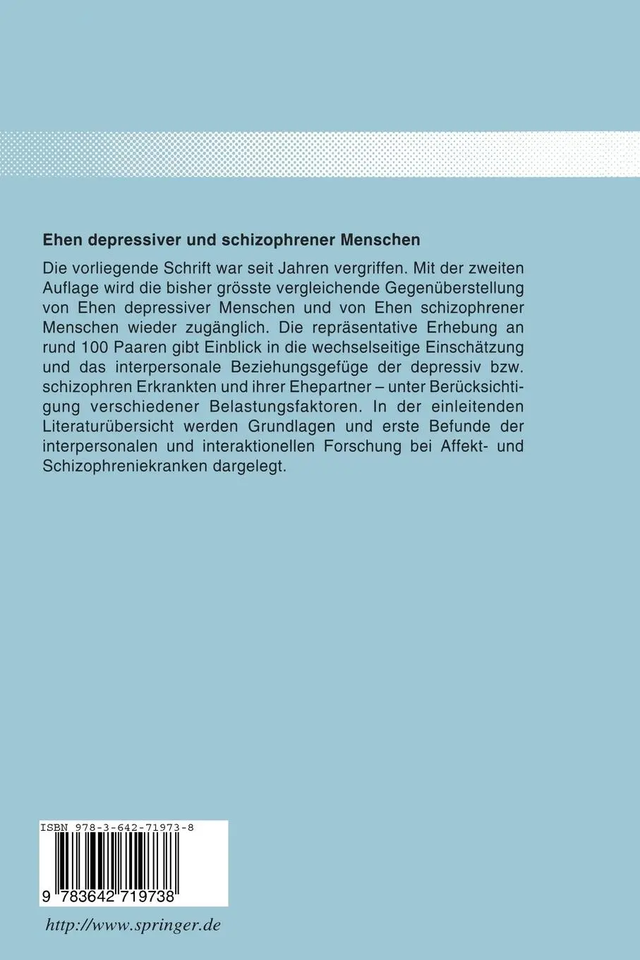 Rückseite: 9783642719738 | Ehen depressiver und schizophrener Menschen | Daniel Hell | Buch