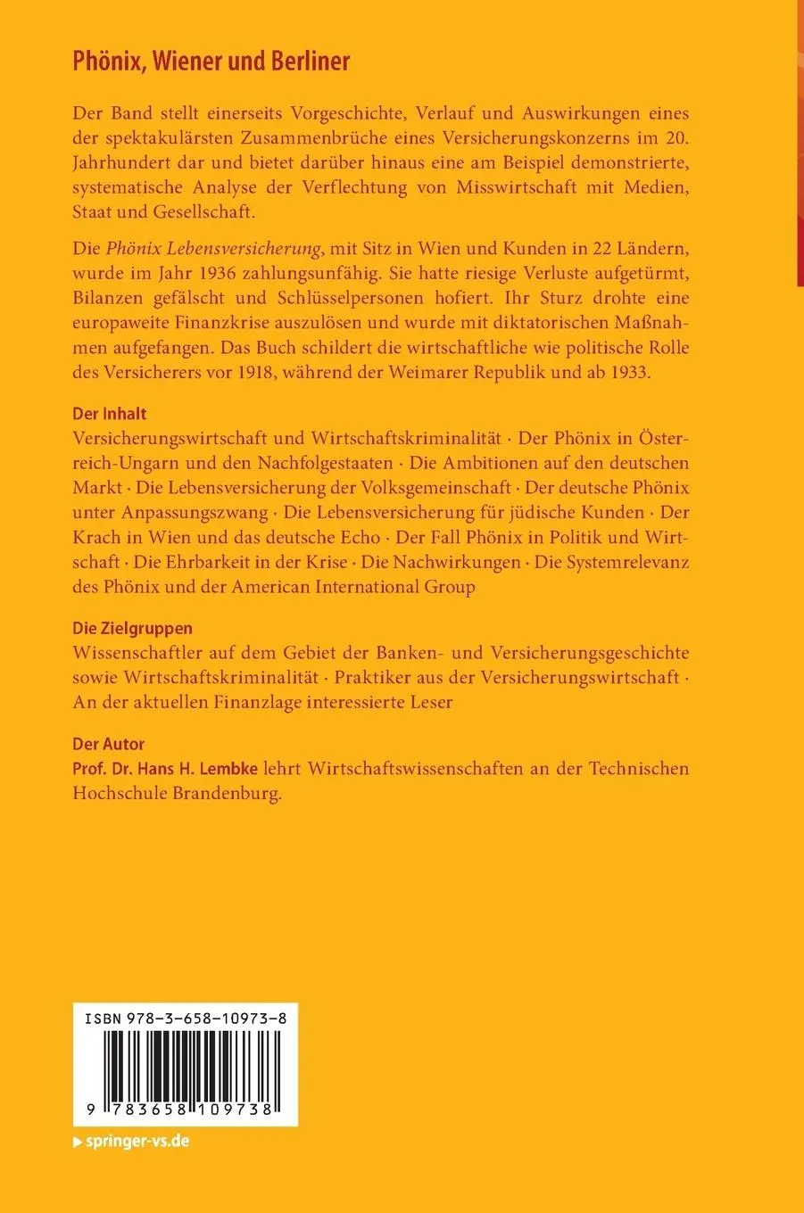 Rückseite: 9783658109738 | Phönix, Wiener und Berliner | Hans H. Lembke | Buch | VI | Deutsch