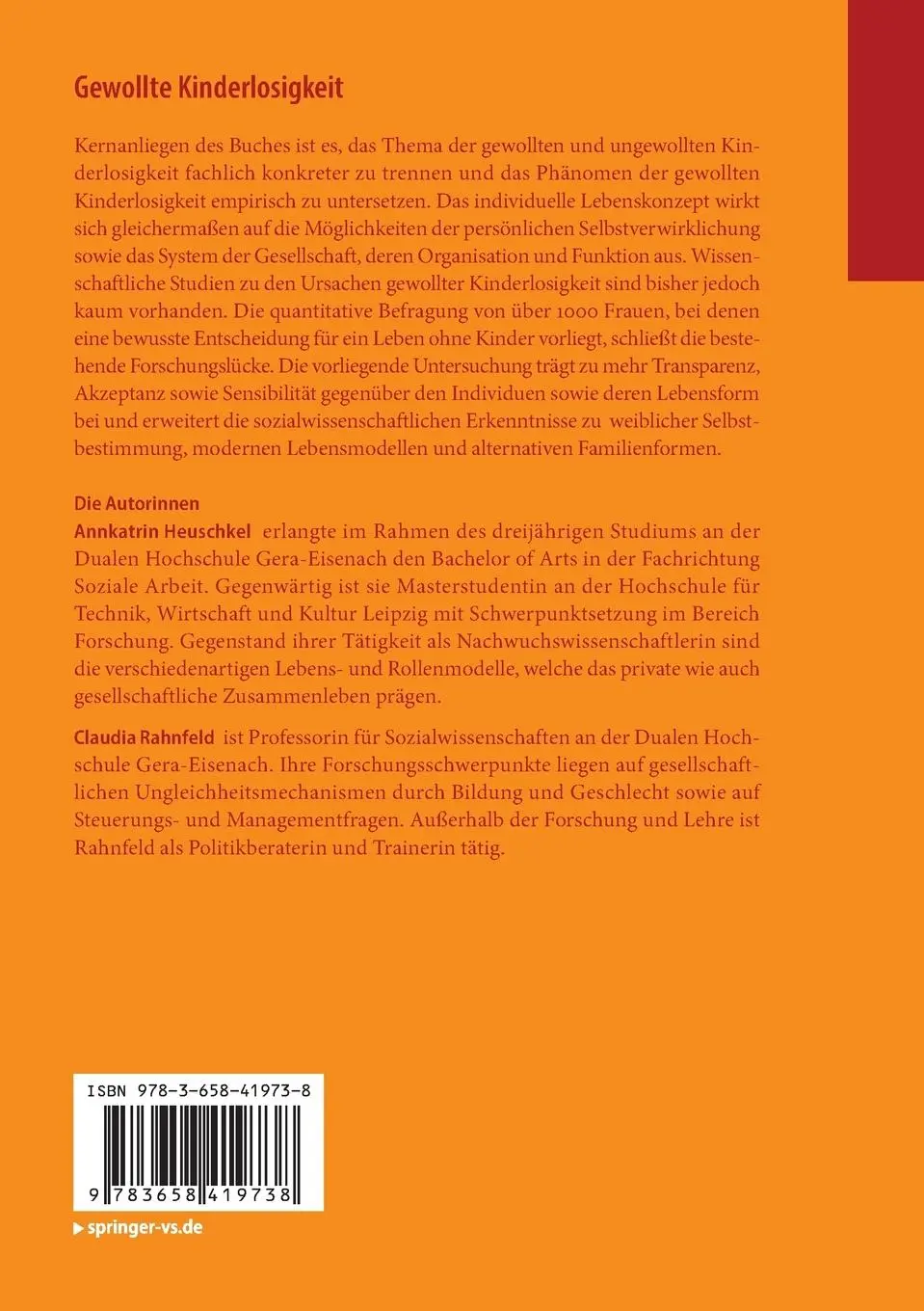 Rückseite: 9783658419738 | Gewollte Kinderlosigkeit | Claudia Rahnfeld (u. a.) | Taschenbuch | xi
