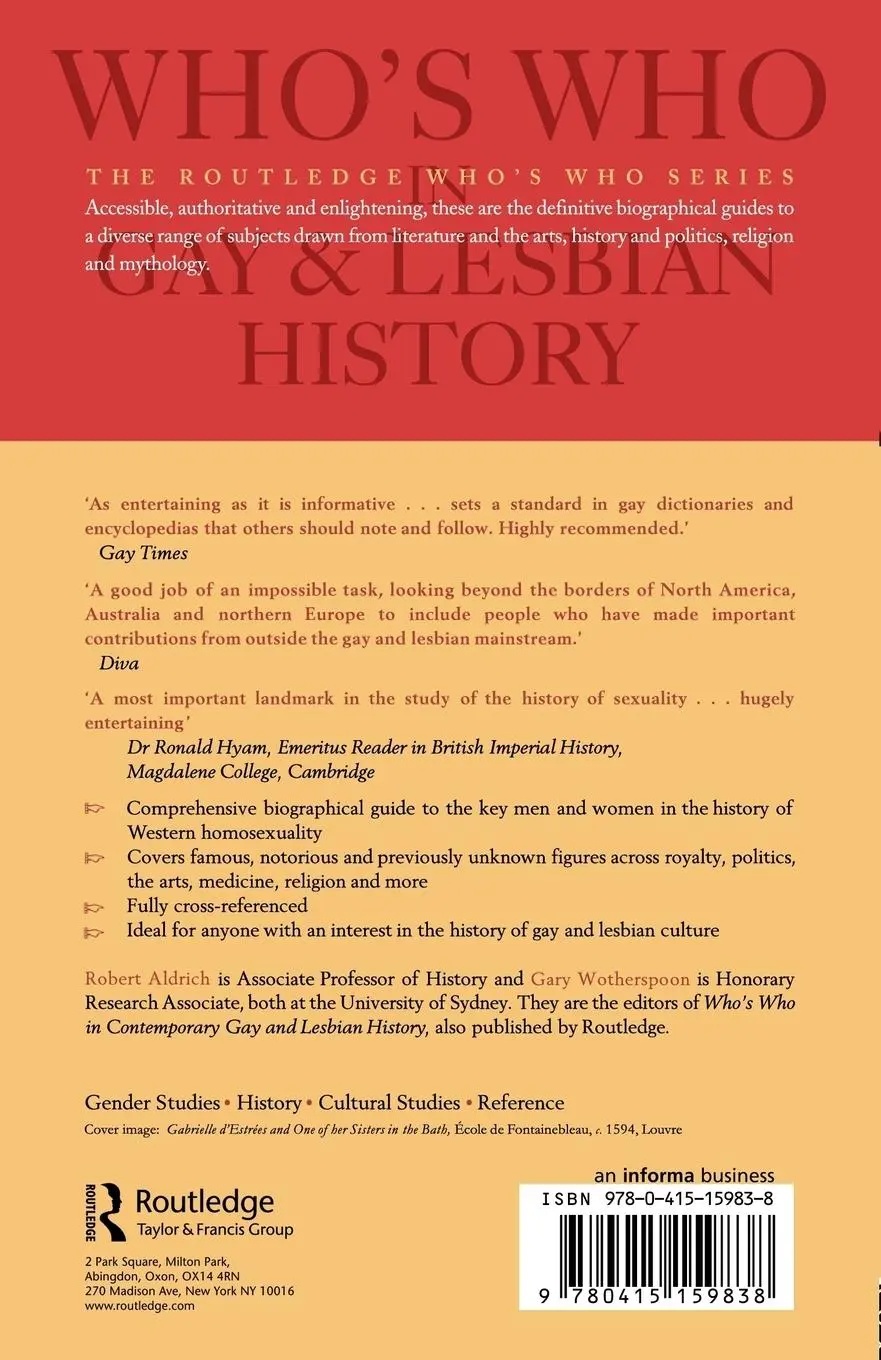 Rückseite: 9780415159838 | Who's Who in Gay and Lesbian History | Robert Aldrich (u. a.) | Buch