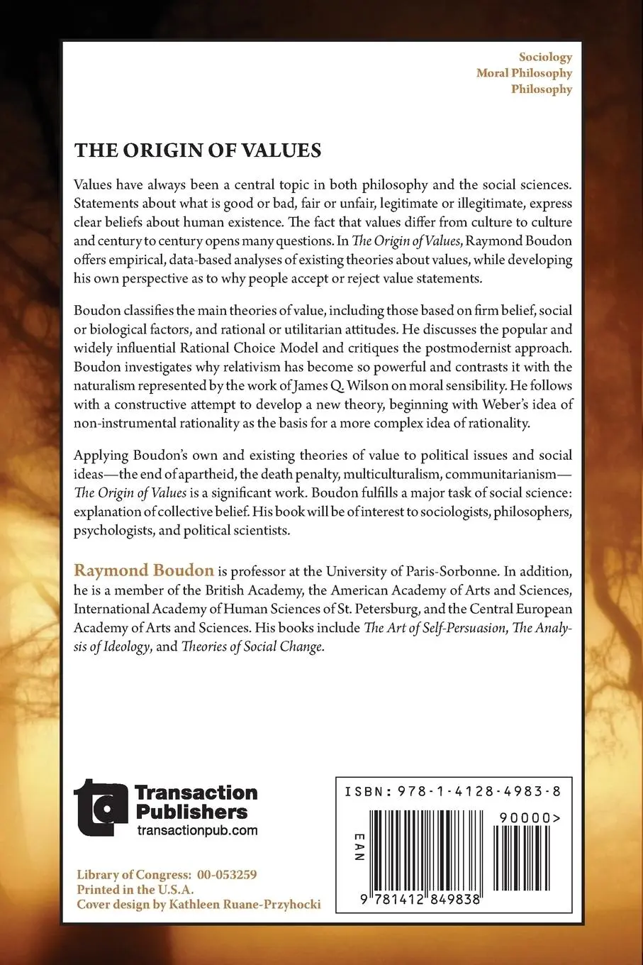 Rückseite: 9781412849838 | The Origin of Values | Raymond Boudon | Taschenbuch | Englisch | 2013