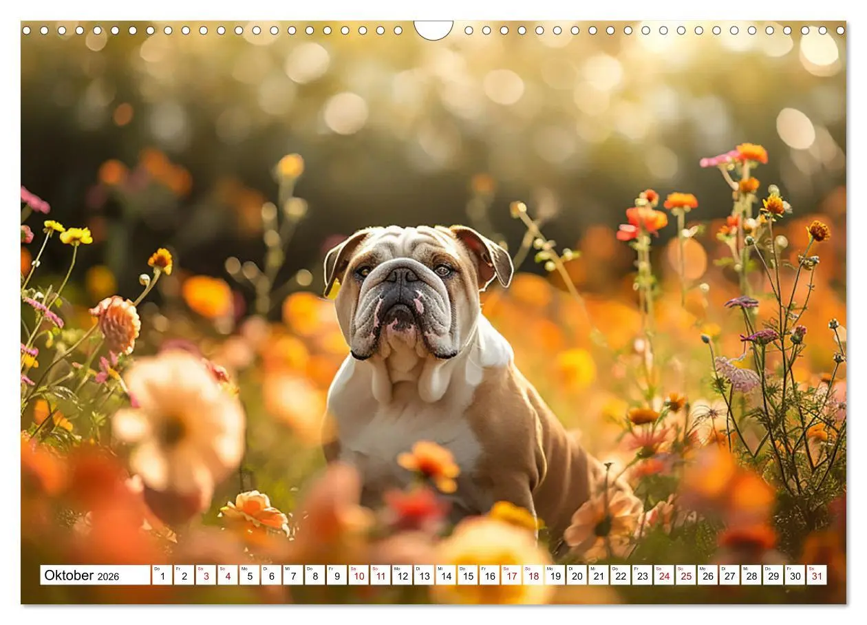 Bild: 9783457429938 | Englische Bulldoggen im Blütenmeer (Wandkalender 2026 DIN A3 quer),...