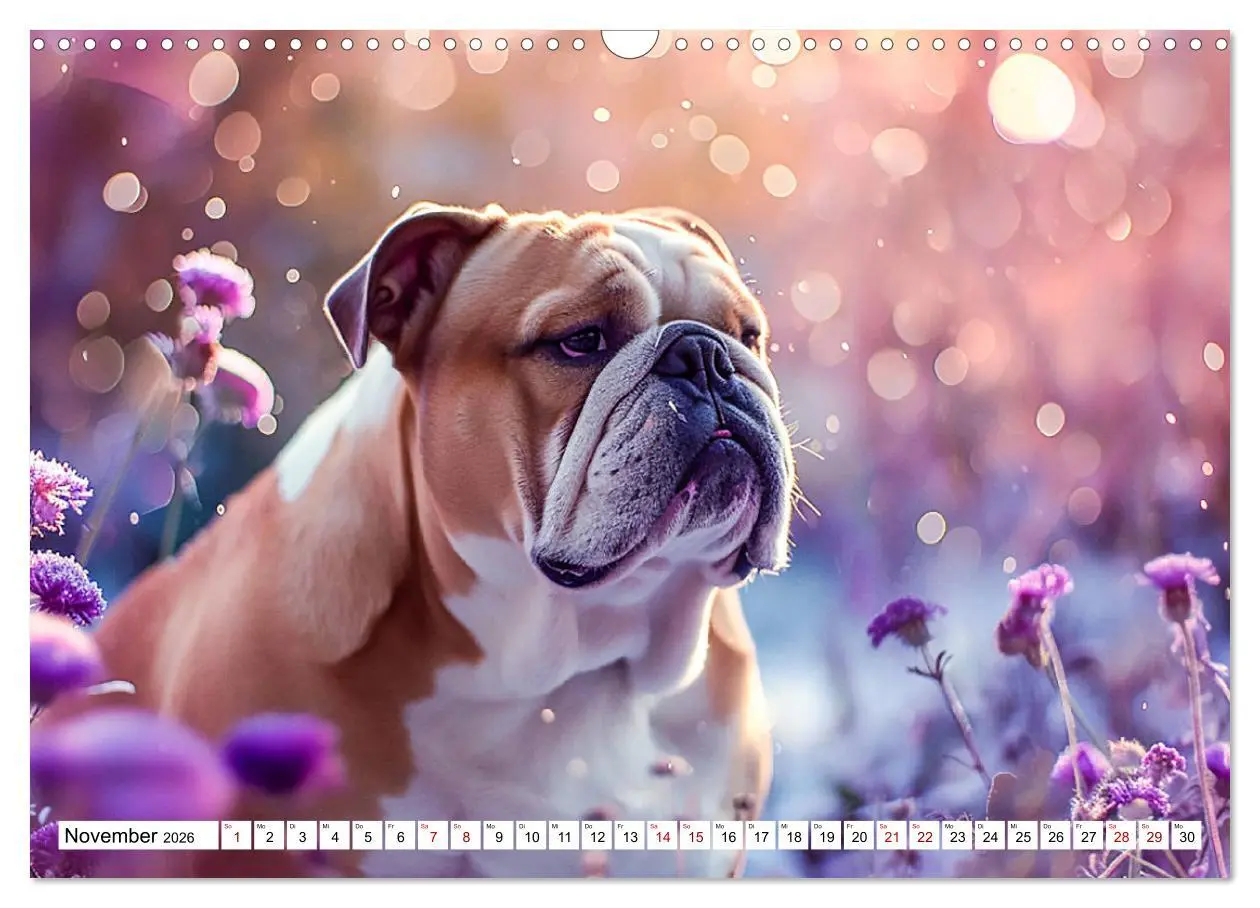 Bild: 9783457429938 | Englische Bulldoggen im Blütenmeer (Wandkalender 2026 DIN A3 quer),...