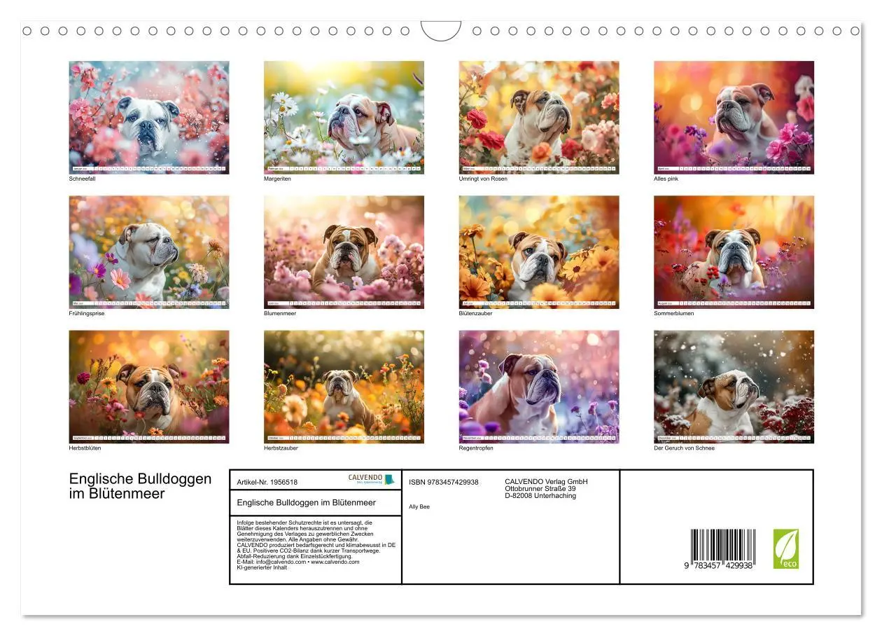 Bild: 9783457429938 | Englische Bulldoggen im Blütenmeer (Wandkalender 2026 DIN A3 quer),...