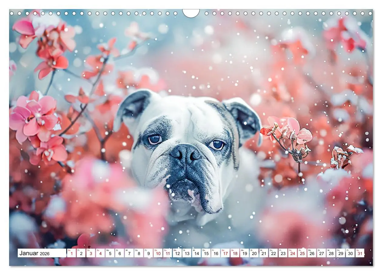 Bild: 9783457429938 | Englische Bulldoggen im Blütenmeer (Wandkalender 2026 DIN A3 quer),...