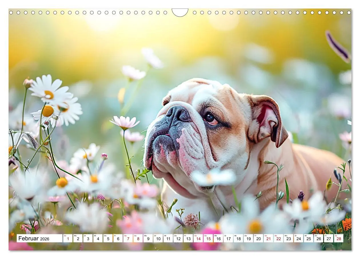 Bild: 9783457429938 | Englische Bulldoggen im Blütenmeer (Wandkalender 2026 DIN A3 quer),...