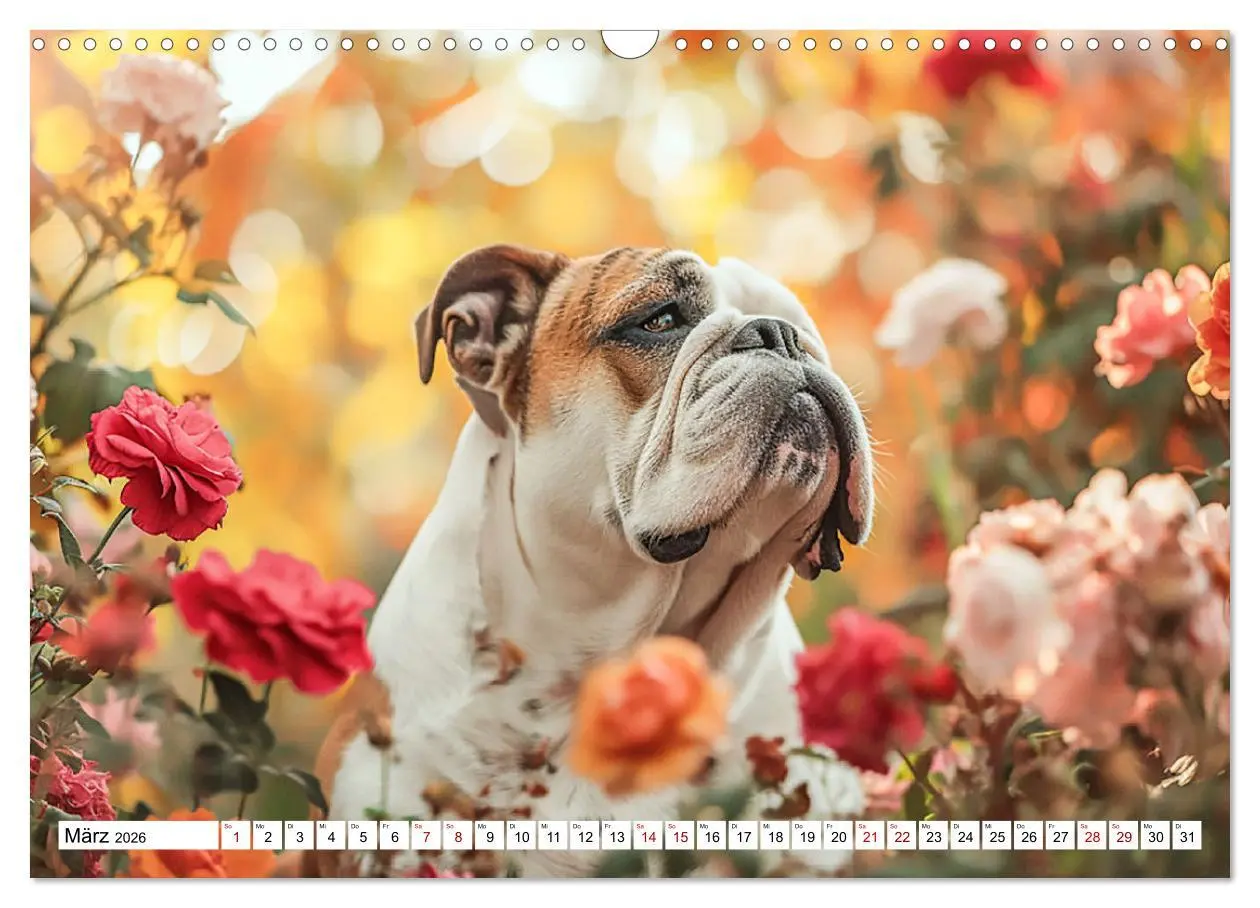 Bild: 9783457429938 | Englische Bulldoggen im Blütenmeer (Wandkalender 2026 DIN A3 quer),...