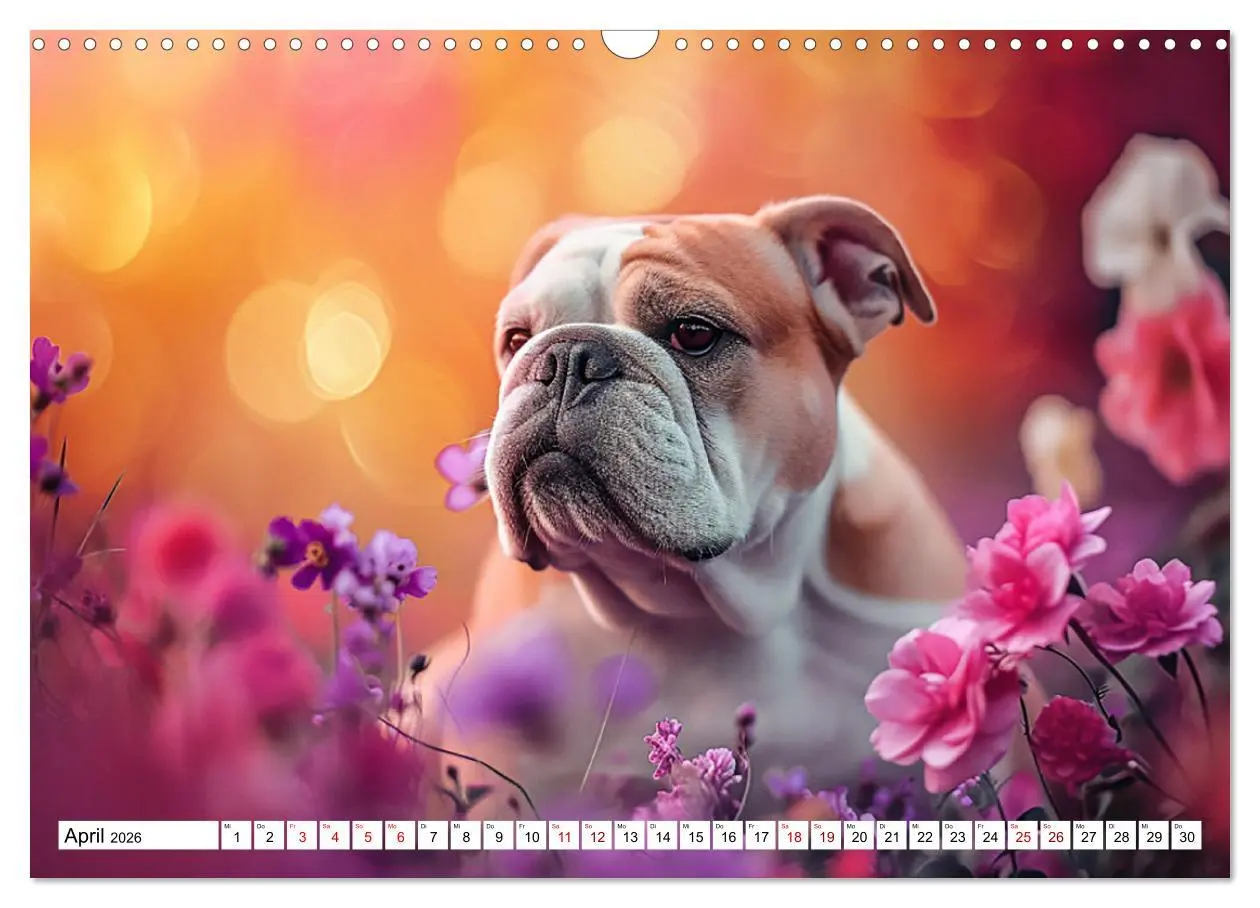 Bild: 9783457429938 | Englische Bulldoggen im Blütenmeer (Wandkalender 2026 DIN A3 quer),...