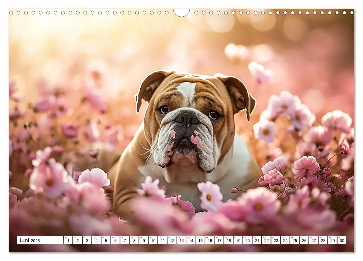 Bild: 9783457429938 | Englische Bulldoggen im Blütenmeer (Wandkalender 2026 DIN A3 quer),...