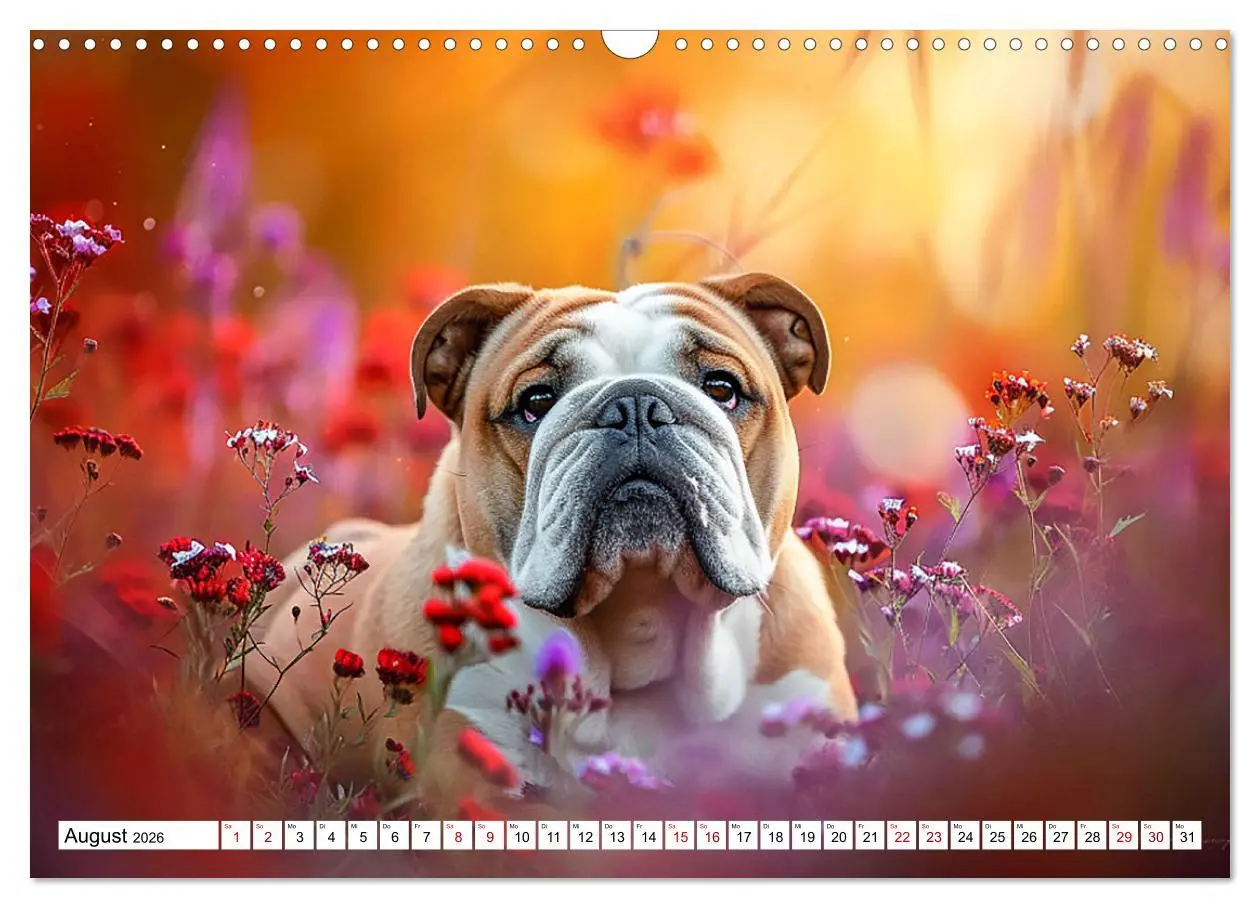 Bild: 9783457429938 | Englische Bulldoggen im Blütenmeer (Wandkalender 2026 DIN A3 quer),...