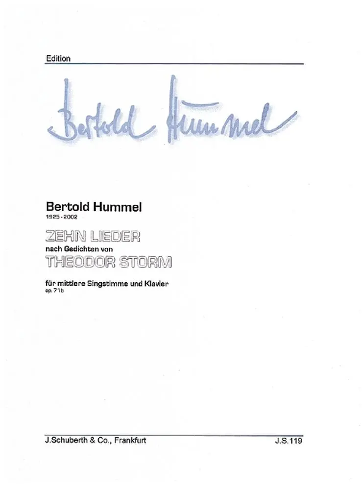 Cover: 9790001149938 | 10 Lieder op. 71b | nach Gedichten von Theodor Storm | Bertold Hummel