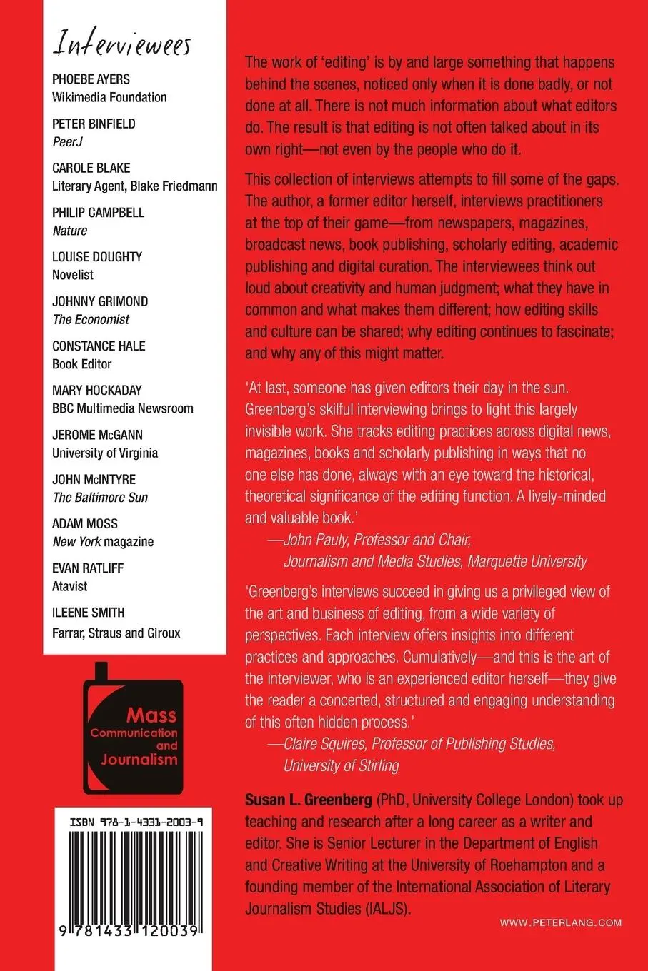 Rückseite: 9781433120039 | Editors Talk about Editing | Susan L. Greenberg | Taschenbuch | 2015